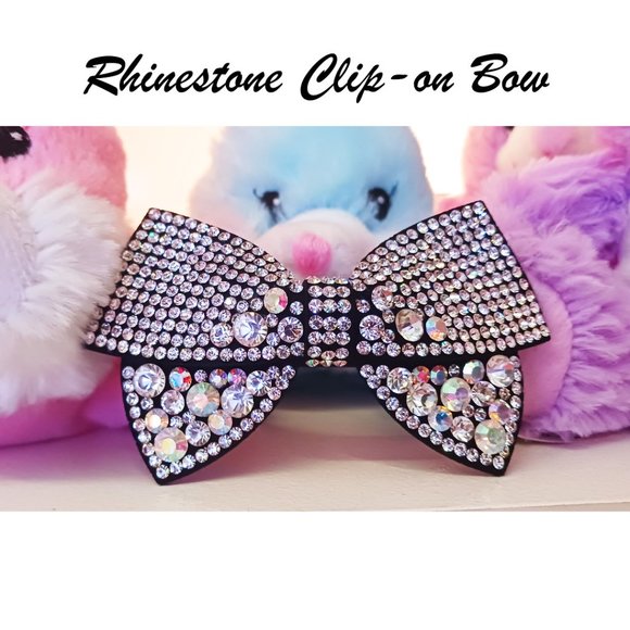 Rhinestone Clip-On Bow - Picture 1 of 4